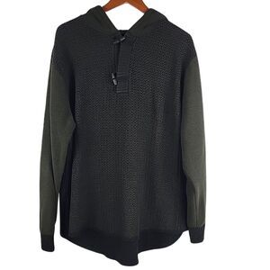 BKE Sweater Mens XL Olive Green Knit Hooded Toggle Curved Drop Hem Fisherman